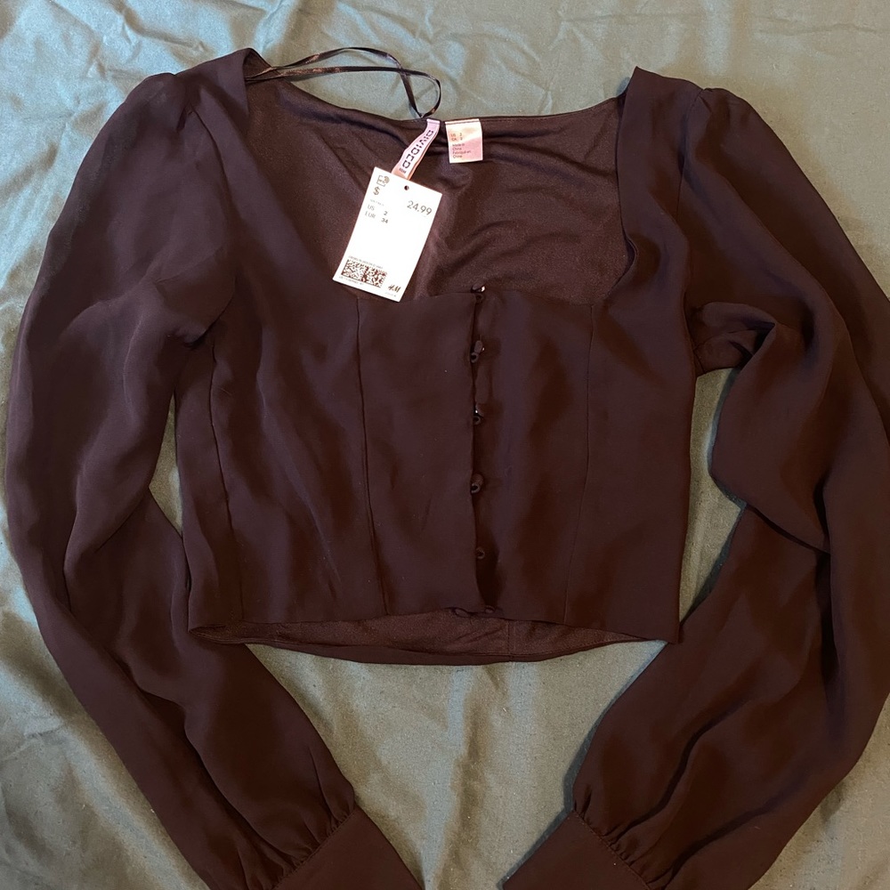 NEW Black button up mesh long sleeve
